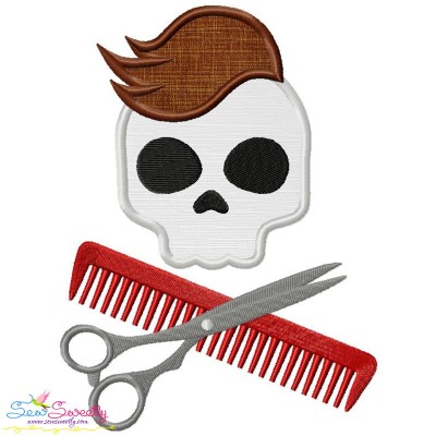 Hairstylist Profession Skull Applique Design Pattern-1