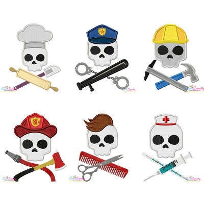Skulls In Charge Profession Embroidery/Applique Design Pattern Bundle-1