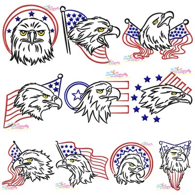 Patriotic Bald Eagles Embroidery Design Pattern Bundle-1