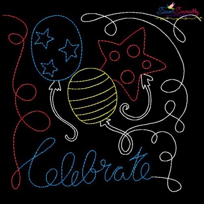 Celebrate Balloons Patriotic Colorwork Block Embroidery Design Pattern-1