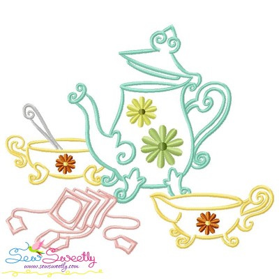 Color Satin Stitches Tea Time-9 Embroidery Design Pattern-1