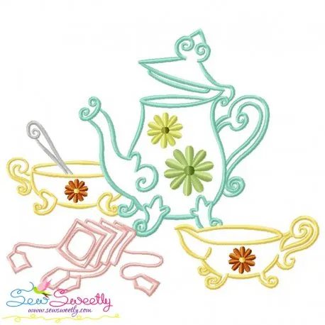Color Satin Stitches Tea Time-9 Embroidery Design Pattern