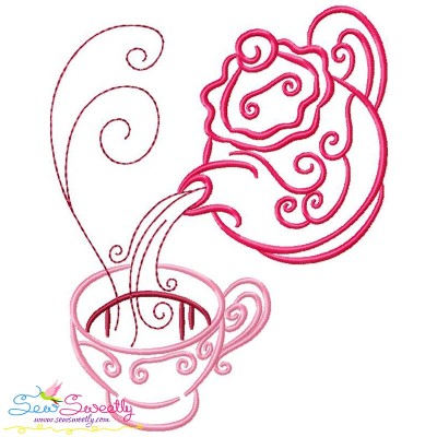 Color Satin Stitches Tea Time-5 Embroidery Design Pattern-1