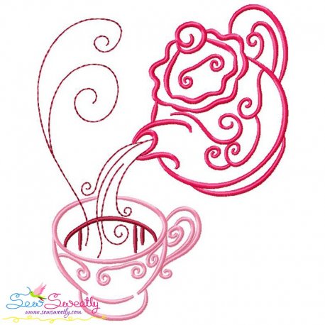 Color Satin Stitches Tea Time-5 Embroidery Design Pattern