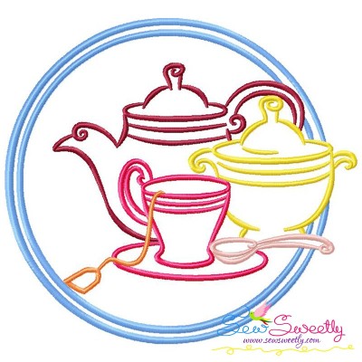 Color Satin Stitches Tea Time-4 Embroidery Design Pattern-1