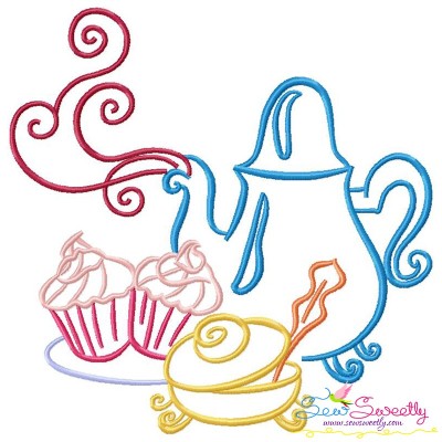 Color Satin Stitches Tea Time-6 Embroidery Design Pattern-1