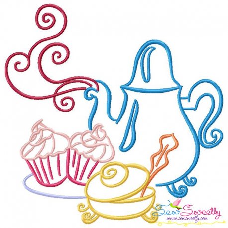 Color Satin Stitches Tea Time-6 Embroidery Design Pattern