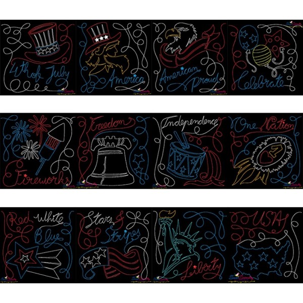 4th of July Patriotic Redwork Blocks Embroidery Design Bundle-1