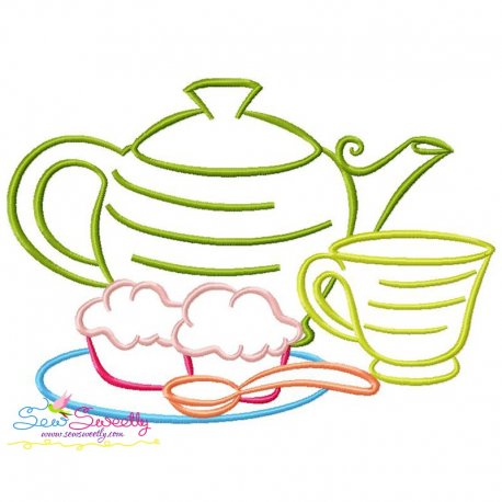 Color Satin Stitches Tea Time-3 Embroidery Design Pattern-1