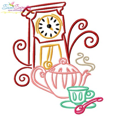 Color Satin Stitches Tea Time-2 Embroidery Design Pattern-1
