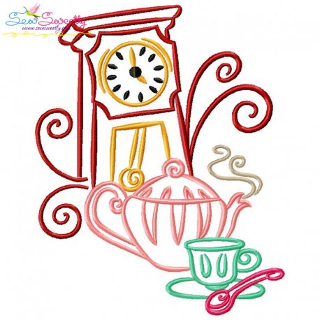 Color Satin Stitches Tea Time-2 Embroidery Design Pattern-1