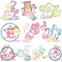 Color Satin Stitches Tea Time Embroidery Design Bundle-1