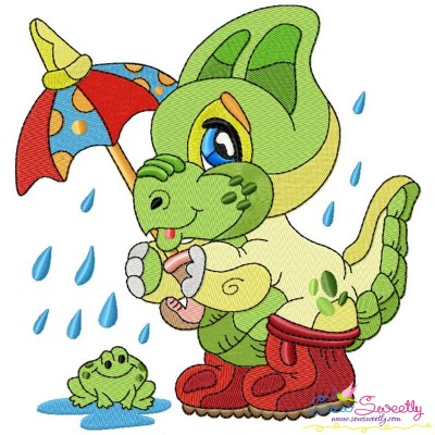 Rainy Baby Dinosaur-10 Embroidery Design- 1