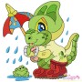 Rainy Baby Dinosaur-10 Embroidery Design Pattern-1