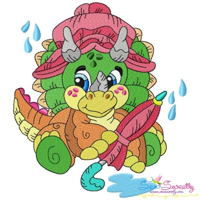 Rainy Baby Dinosaur-2 Embroidery Design Pattern-1