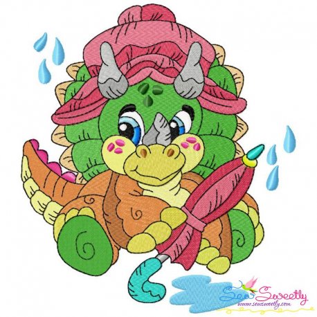 Rainy Baby Dinosaur-2 Embroidery Design Pattern