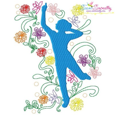 Spring Flowers Dancing Girl-9 Embroidery Design Pattern-1