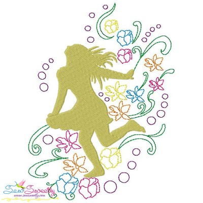Spring Flowers Dancing Girl-6 Embroidery Design Pattern-1