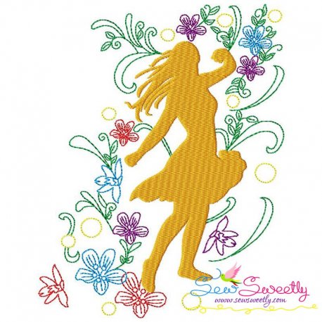 Spring Flowers Dancing Girl-4 Embroidery Design Pattern-1