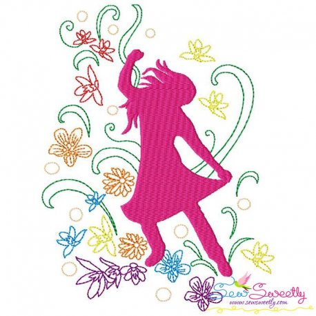 Spring Flowers Dancing Girl-3 Embroidery Design Pattern