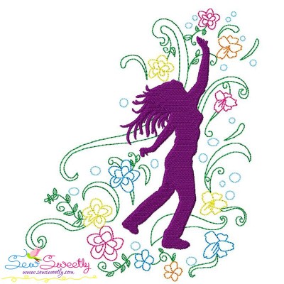 Spring Flowers Dancing Girl-2 Embroidery Design Pattern-1