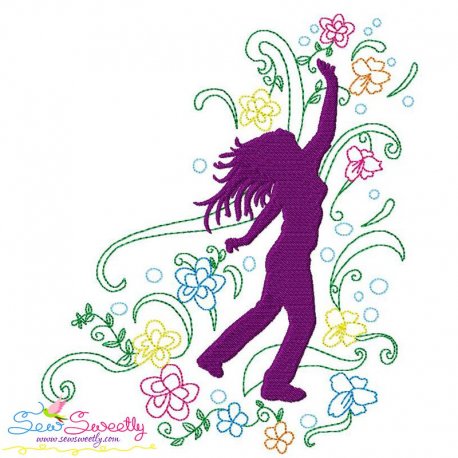 Spring Flowers Dancing Girl-2 Embroidery Design Pattern-1