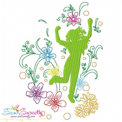 Spring Flowers Dancing Girl-1 Embroidery Design- 1