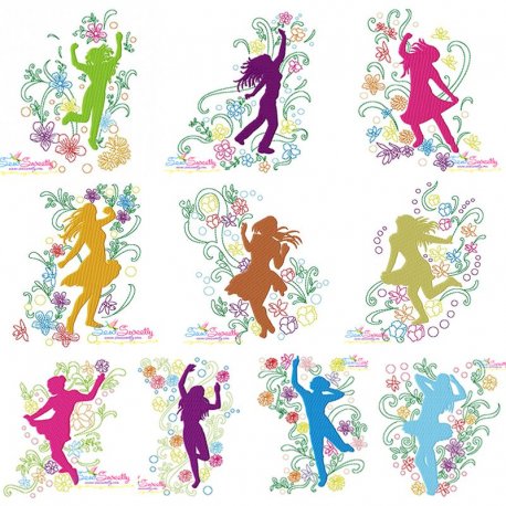 Spring Flowers Dancing Girls Embroidery Design Pattern Bundle-1