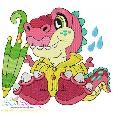 Rainy Baby Dinosaur-1 Embroidery Design Pattern