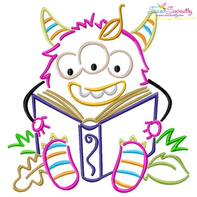 Reading in Fall Monster-7 Embroidery Design Pattern-1