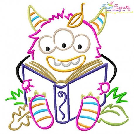 Reading in Fall Monster-7 Embroidery Design Pattern