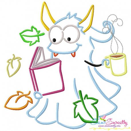 Reading in Fall Monster-5 Embroidery Design Pattern