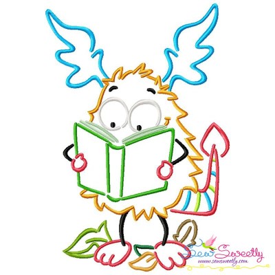 Reading in Fall Monster-3 Embroidery Design Pattern-1