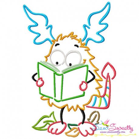 Reading in Fall Monster-3 Embroidery Design Pattern