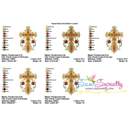 Floral Cross-9 Machine Embroidery Design Pattern