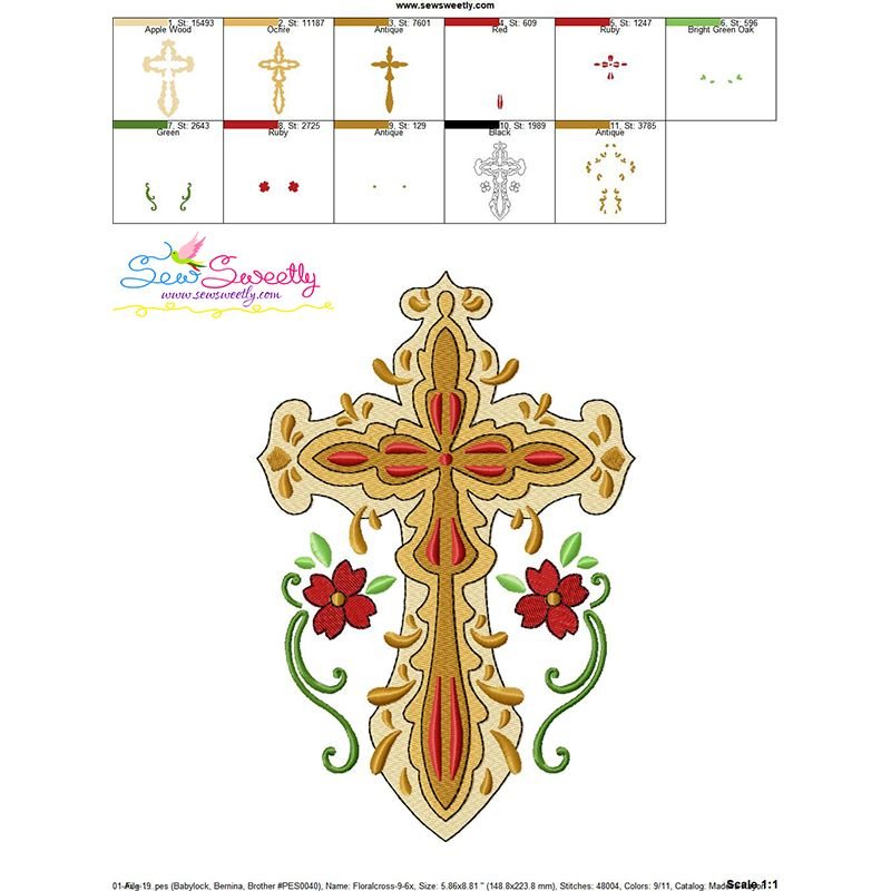 Floral Cross-9 Machine Embroidery Design | Sew Sweetly