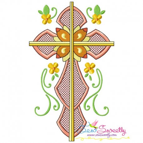 Floral Cross-8 Machine Embroidery Design Pattern-1