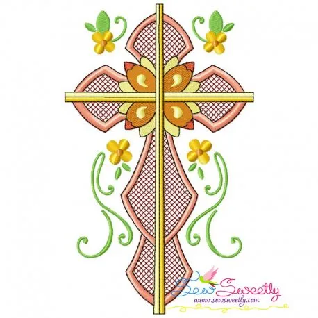 Floral Cross-8 Machine Embroidery Design Pattern