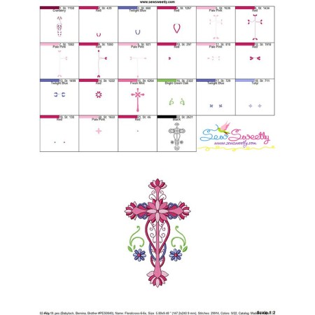 Floral Cross-6 Machine Embroidery Design Pattern