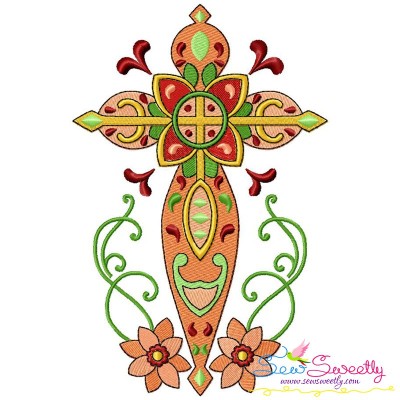 Floral Cross-4 Machine Embroidery Design Pattern-1