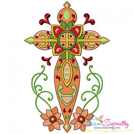 Floral Cross-4 Machine Embroidery Design Pattern