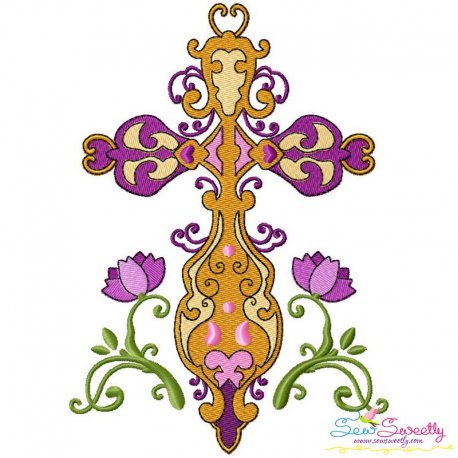 Floral Cross-5 Machine Embroidery Design Pattern