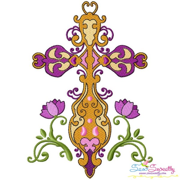 Floral Cross-5 Machine Embroidery Design Pattern-1