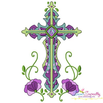 Floral Cross-3 Machine Embroidery Design Pattern-1