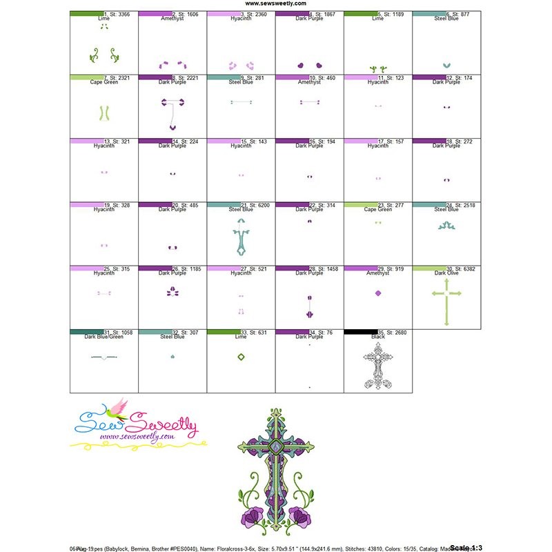 Floral Cross-3 Machine Embroidery Design Pattern