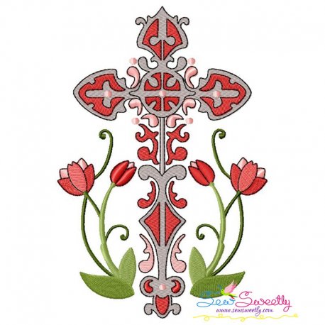 Floral Cross-1 Machine Embroidery Design Pattern-1