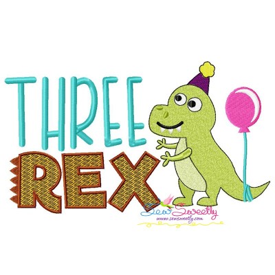 Three Rex Dino 3rd Birthday Embroidery Design Pattern-1