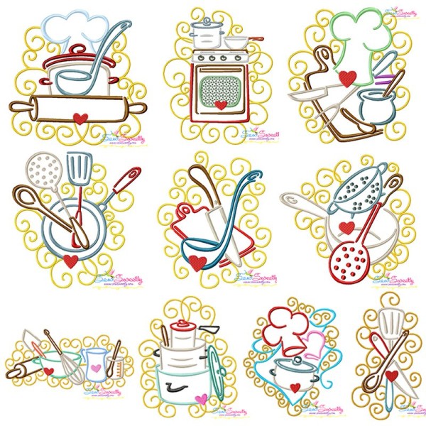 Swirly Kitchen Machine Embroidery Design Bundle-1