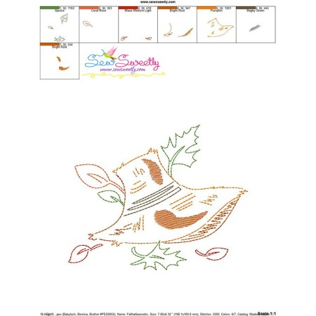 Fall Hat Bean/Vintage Stitch Machine Embroidery Design Pattern