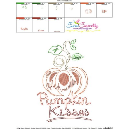 Pumpkin Kisses Bean/Vintage Stitch Machine Embroidery Design Pattern